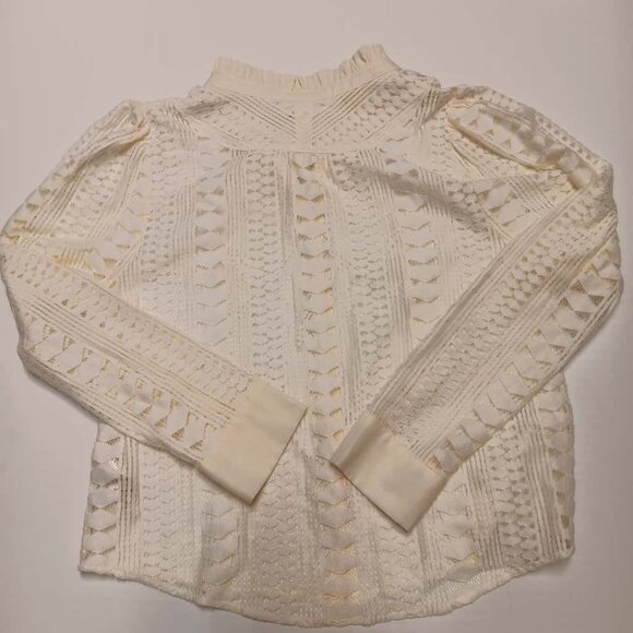 By Anthropologie Long-Sleeve Lace Peplum  Shirt Buttons Size 14 - Picture 1 of 8